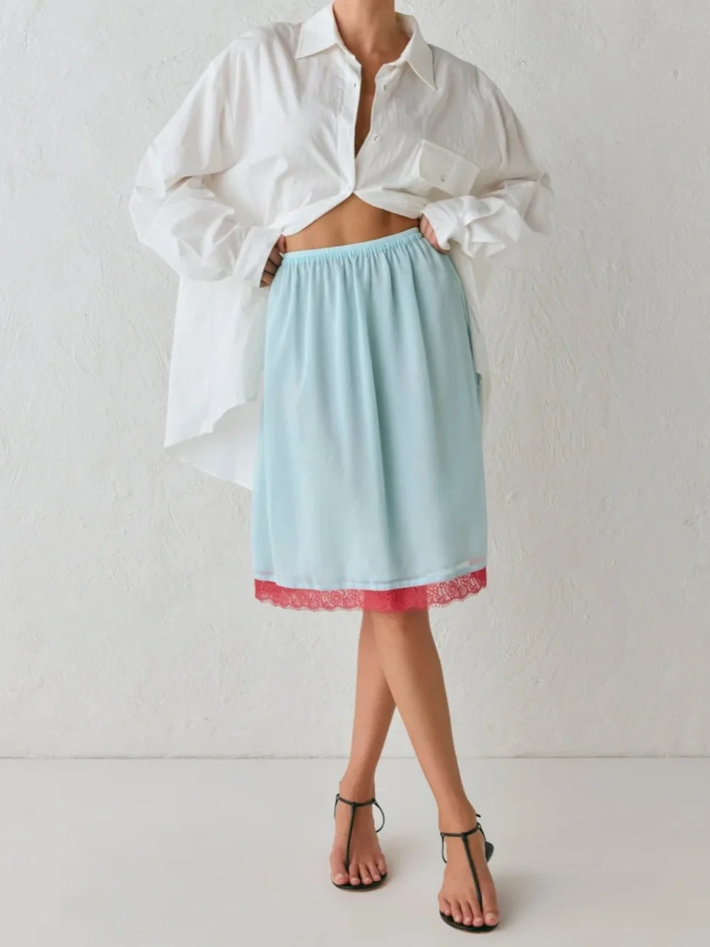 VRG GRL Carmen Midi Slip Skirt Sky